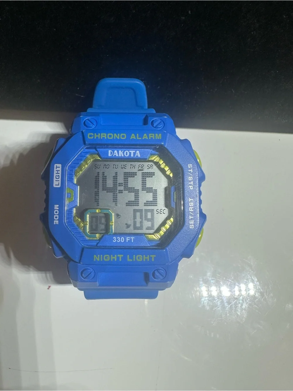 Blue Silicone Kids Digital Watch with Yellow Buttons